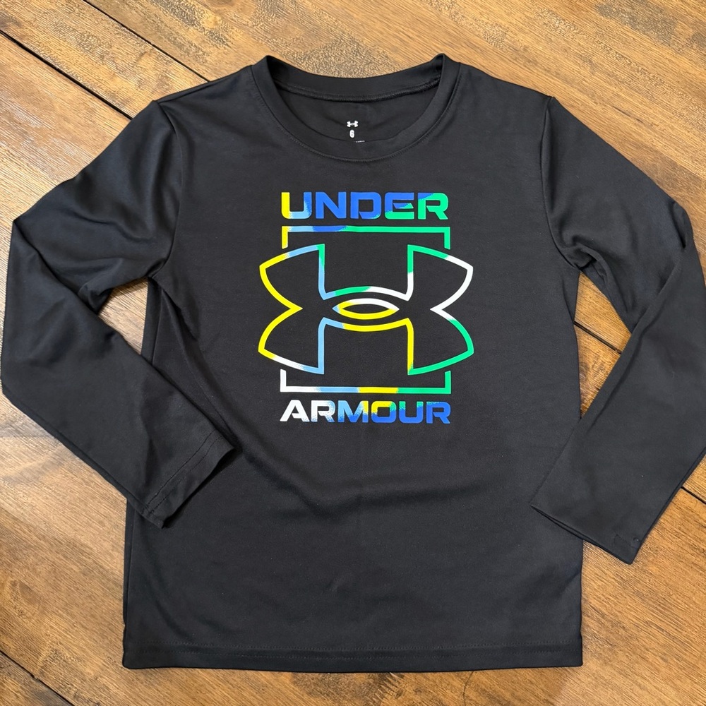 Under Armour Kids Black Long Sleeve Tee with Multicolor Logo